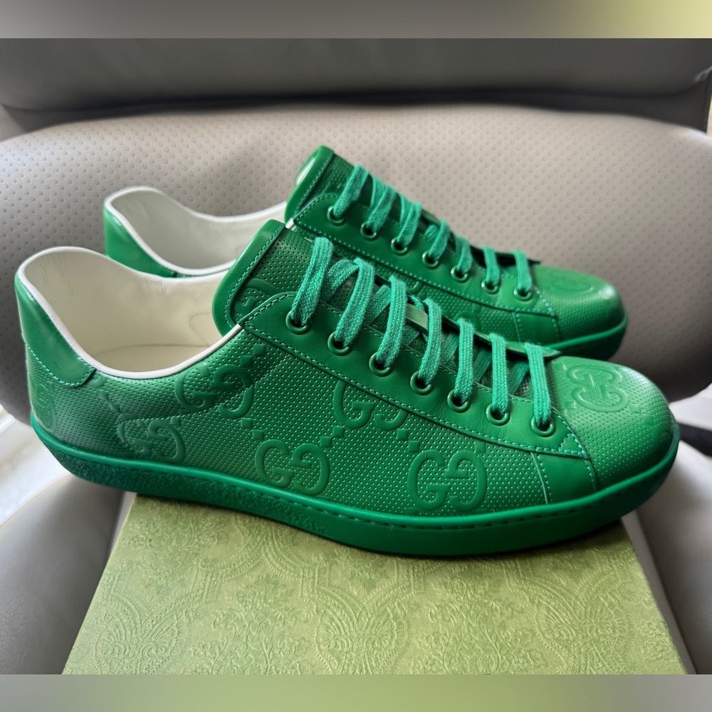 Gucci Ace Green Leather GG monogram sneakers